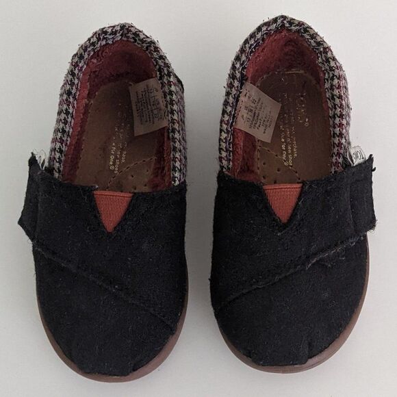 Toms Classic Alpargata Black Pink Herringbone Shoes Toddler Girl 6 - Picture 3 of 9